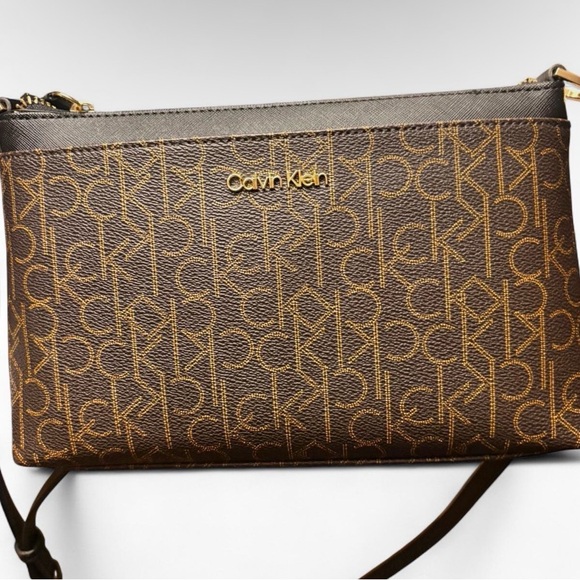 Calvin Klein Logo Patterned Brown Crossbody Bag - Picture 8 of 8